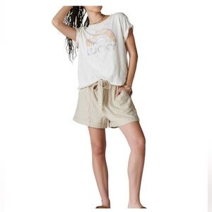 Lucky Brand Linen Cotton  Striped Paperbag Waist Slouchy  Shorts NEW Size XL
